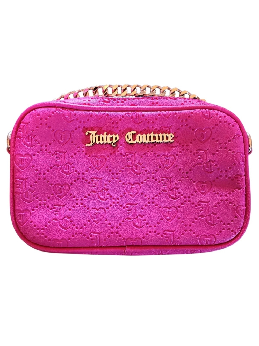 JUICY COUTURE Hot Pink Quilted Makeup Wristlet Camera Bag with Gold Chain
